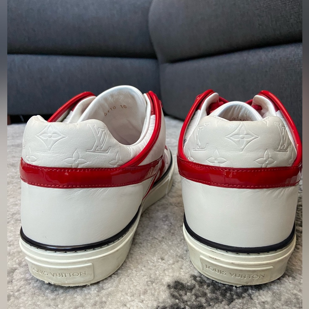 Louis Vuitton Leather Low Top Sneakers Size 10 White & Red - Picture 3 of 6
